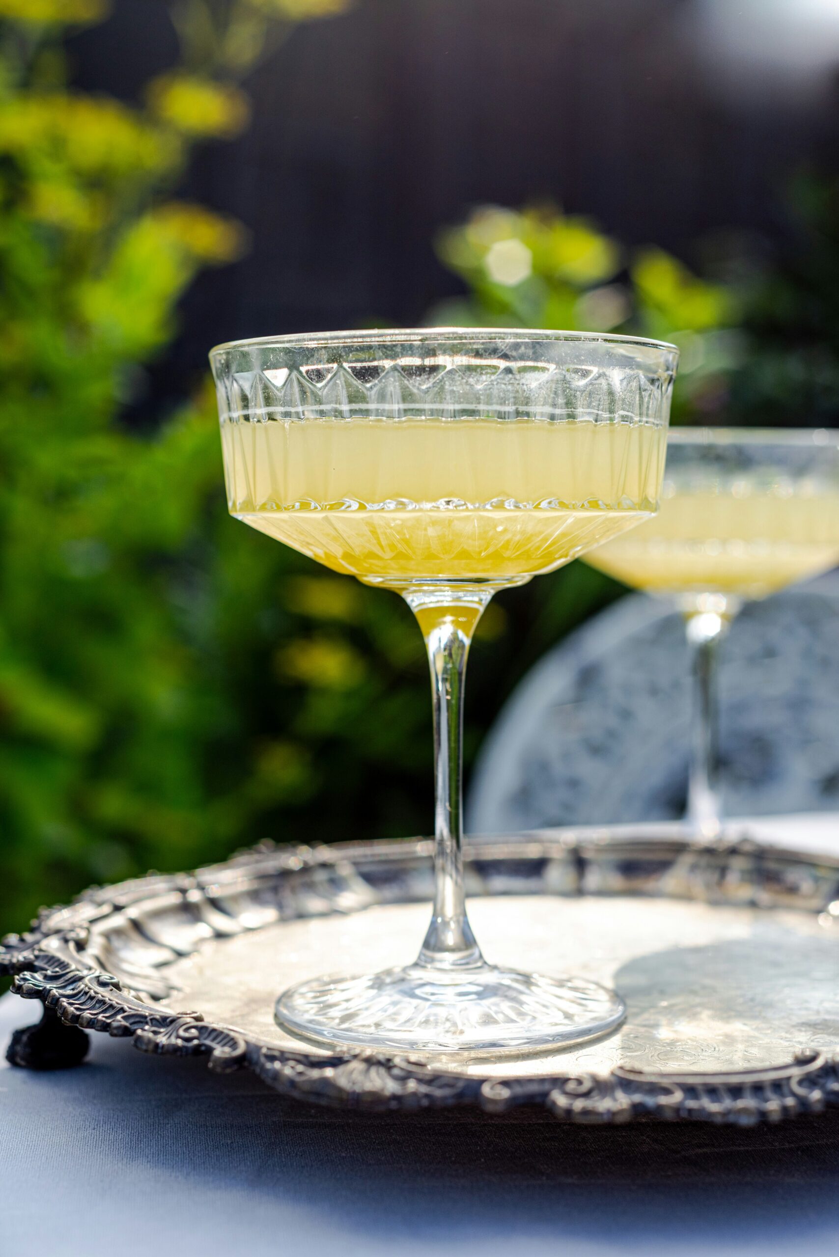 Calici di aperitivo su tavolo in giardino